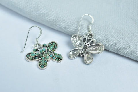 Handmade Turquoise & 925 Sterling Silver Dangle Drop Earrings