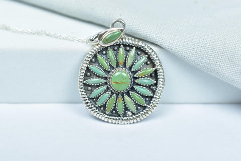 Handmade Turquoise & Sterling Silver Pendant with 18 inch Adjustable Chain