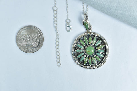 Handmade Turquoise & Sterling Silver Pendant with 18 inch Adjustable Chain