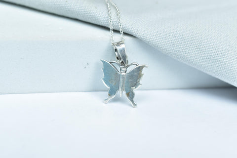 Handmade Aurora Opal & 925 Sterling Silver Butterfly Pendant with 18 inch Adjustable Chain