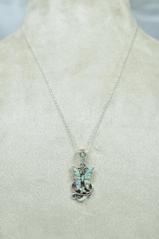 Handmade Aurora Opal Butterfly Pendant & Sterling Silver Pendant with 18 inch Adjustable Chain