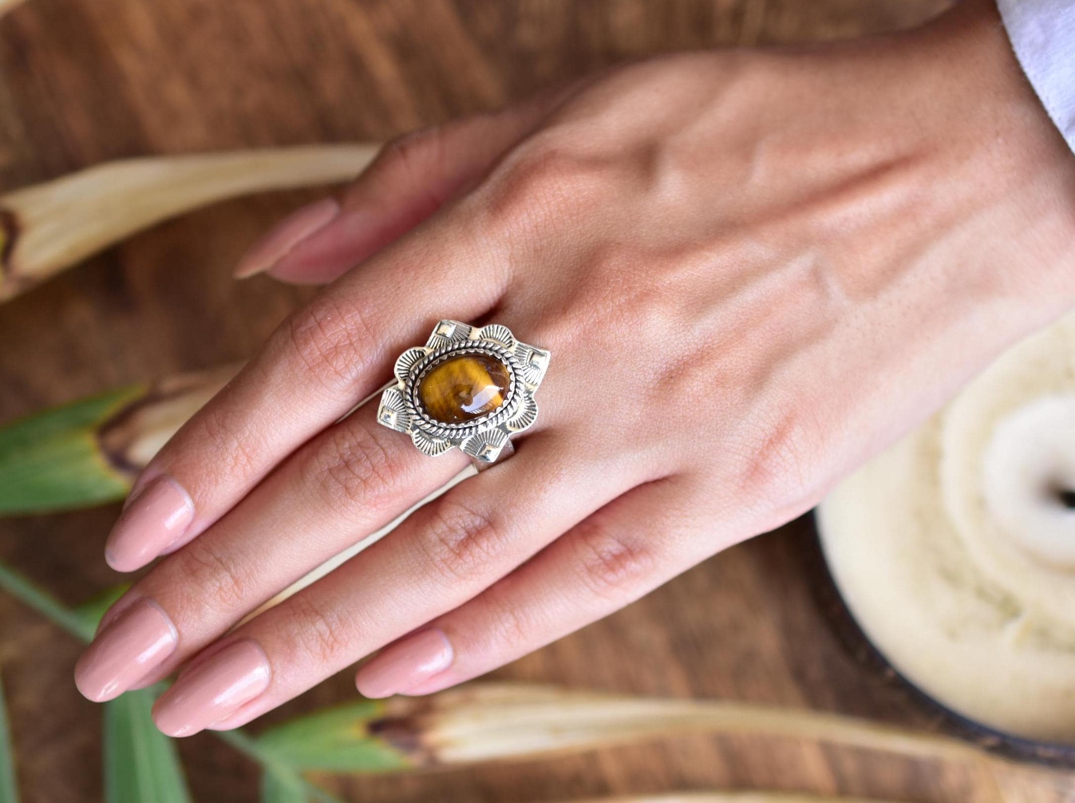 Handmade Tiger Eye & Sterling Silver Adjustable Ring