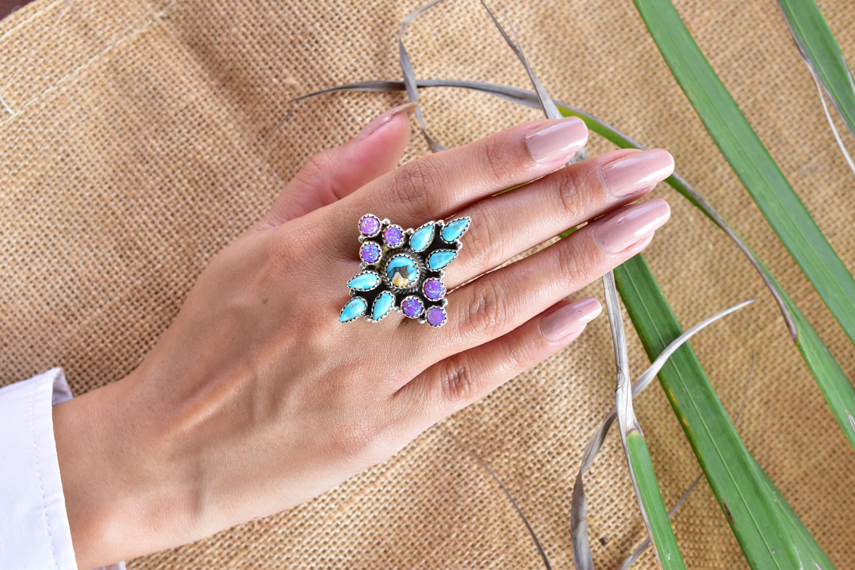 Handmade Spiny Oyster Turquoise & Sterling Silver Adjustable Ring