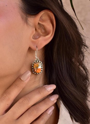 Handmade Spiny Oyster Turquoise & Sterling Silver Drop Dangle Earrings for Women