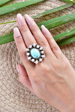 Handmade Pink Opal & Sterling Silver Adjustable Ring, Turquoise Statement Ring for Women