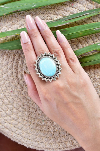 Handmade Turquoise & 925 Sterling Silver Adjustable Ring, Statement Ring for Women