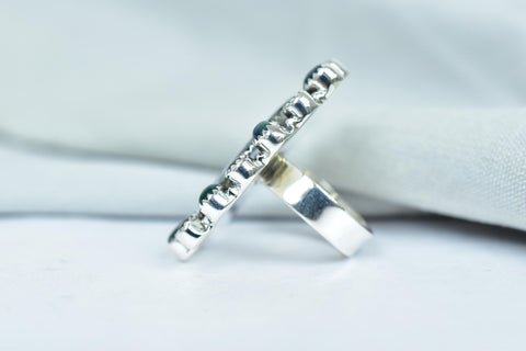 Handmade White Buffalo & Aurora Opal Sterling Silver Adjustable Ring