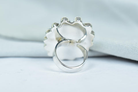 Handmade White Buffalo & Aurora Opal Sterling Silver Adjustable Ring