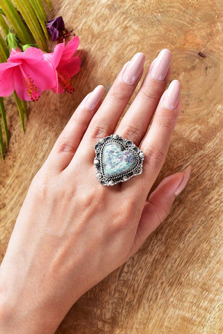 Handmade Ruby Fuchsite & Sterling Silver Adjustable Heart Ring