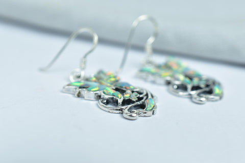 Handmade Aurora Opal & Sterling Silver Dangle Drop Earrings for Women