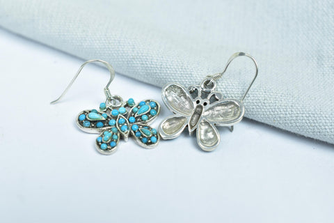 Handmade Turquoise & Sterling Silver Butterfly Earrings