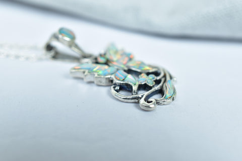 Handmade Aurora Opal Butterfly Pendant & Sterling Silver Pendant with 18 inch Adjustable Chain