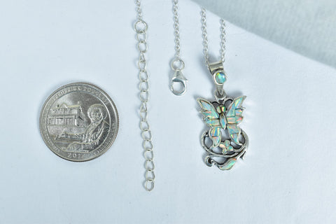 Handmade Aurora Opal Butterfly Pendant & Sterling Silver Pendant with 18 inch Adjustable Chain
