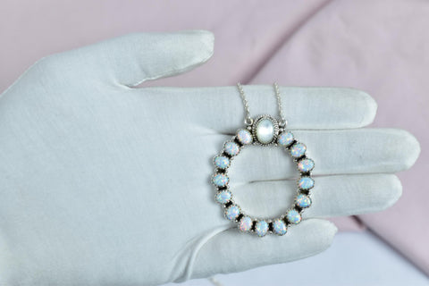 Handmade Sterling Silver Opal Necklace: Mother of Pearl Pendant