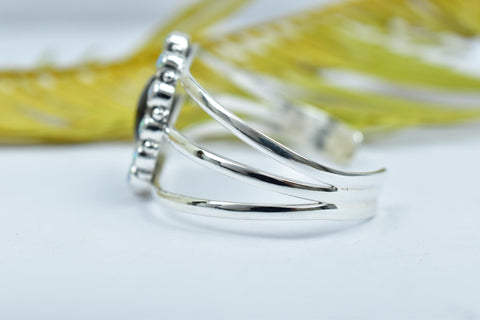 Handmade Black Shell & 925 Sterling Silver Adjustable Cuff, Aurora Opal Bangle, Size 6 Inch