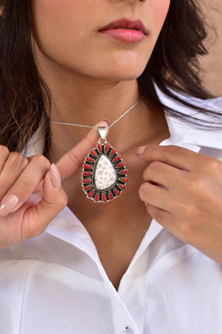 Handmade Larimar Aurora Opal Sterling Silver Pendant Necklace