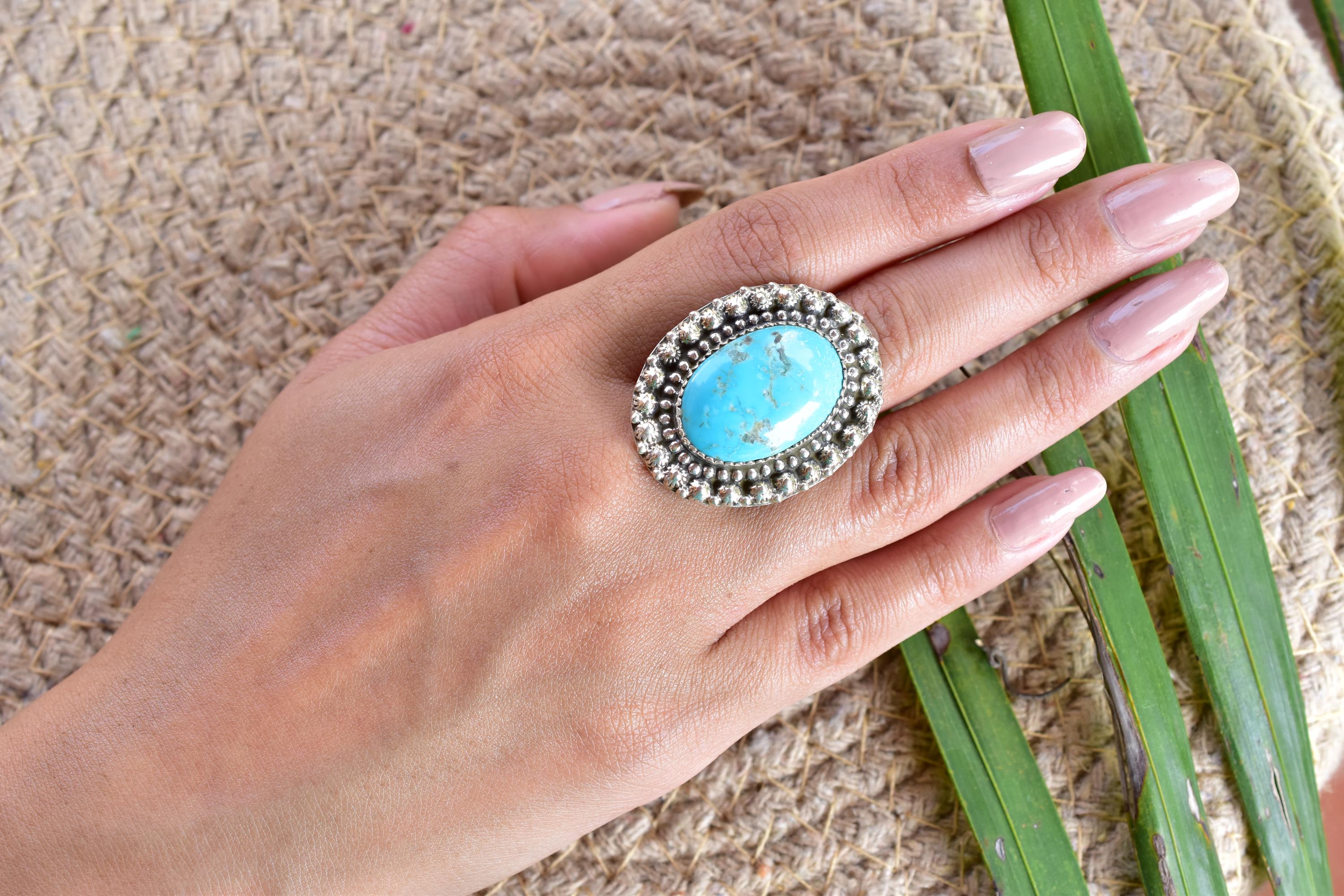 Handmade Turquoise & 925 Sterling Silver Adjustable Ring