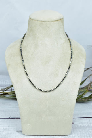 Handmade 3mm Sterling Silver Pearl Beaded Necklace 16'' Long
