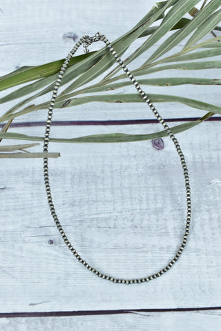 Handmade 3MM Sterling Silver Round Pearl Beaded Necklace