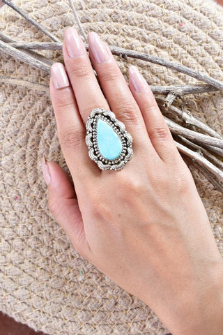 Handmade Turquoise & 925 Sterling Silver Adjustable Ring, Statement Ring for Women