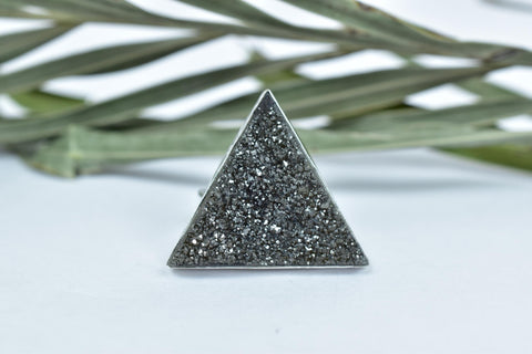 Handmade Black Druze & Sterling Silver Adjustable Ring