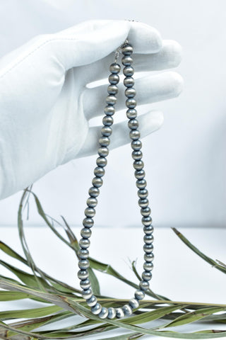 Handmade 8MM Sterling Silver Round Pearl Beaded Necklace
