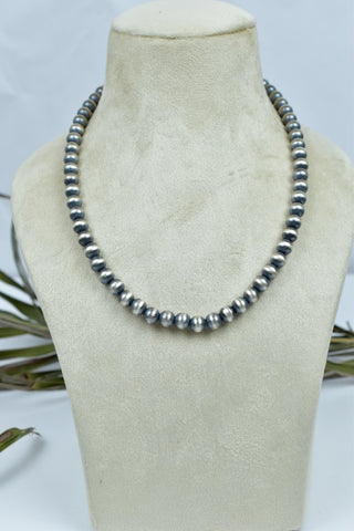 Handmade 8MM Sterling Silver Round Pearl Beaded Necklace