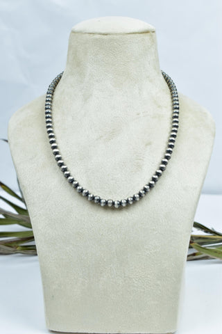 Handmade 6MM Sterling Silver Round Pearl Beaded Necklace