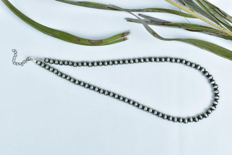 Handmade 6MM Sterling Silver Round Pearl Beaded Necklace