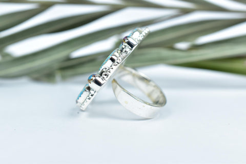 Handmade Sparkling Opal & Sterling Silver Adjustable Ring, Heart Statement Cluster Ring for Women