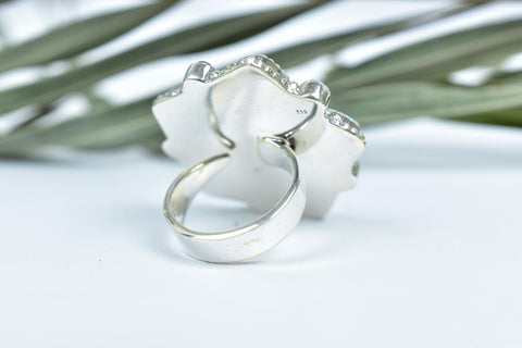 Handmade Sparkling Opal & Sterling Silver Adjustable Ring, Heart Statement Cluster Ring for Women