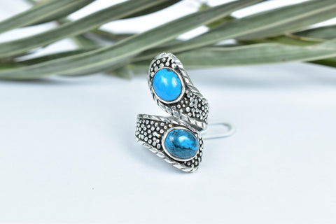 Handmade Turquoise & Sterling Silver Cluster Ring, Adjustable Statement Ring for Women