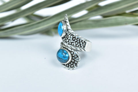 Handmade Turquoise & Sterling Silver Cluster Ring, Adjustable Statement Ring for Women