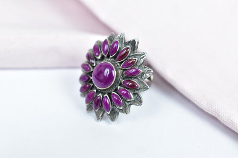 Handmade Purple Onyx & Sterling Silver Adjustable Ring, Statement Ring for Women