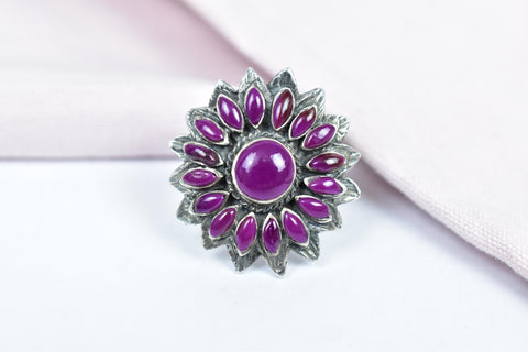 Handmade Purple Onyx & Sterling Silver Adjustable Ring, Statement Ring for Women
