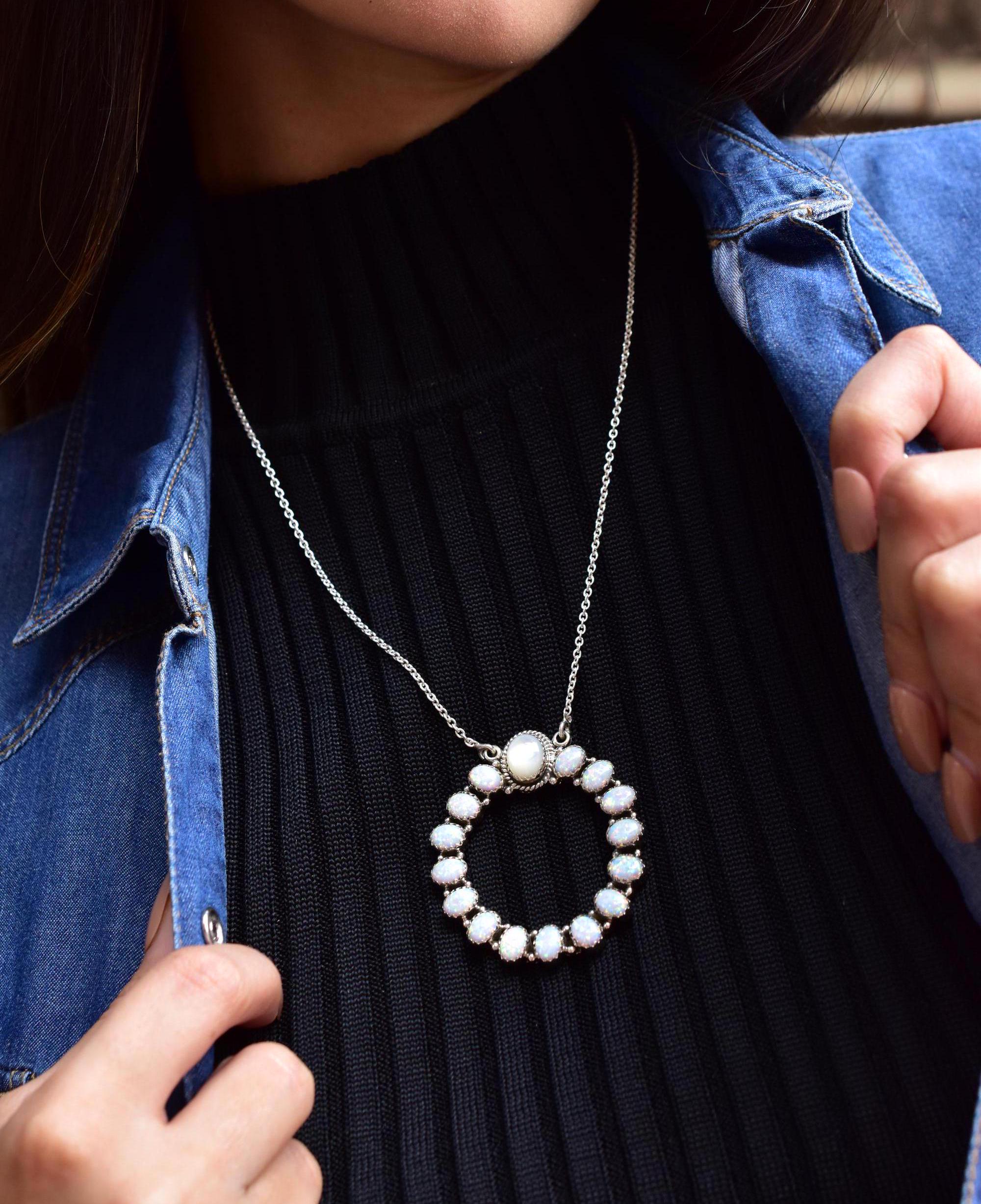 Handmade Sterling Silver Opal Necklace: Mother of Pearl Pendant