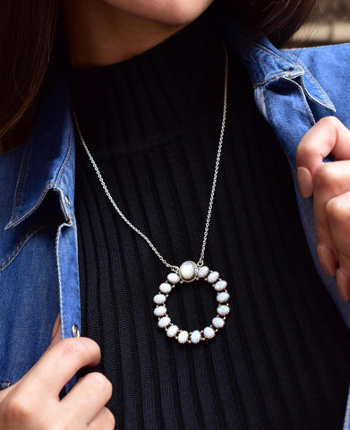 Handmade Sterling Silver Opal Necklace: Mother of Pearl Pendant