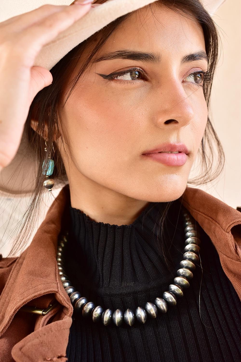 Handmade 14 MM Sterling Silver Saucer Pearl Beaded Necklace