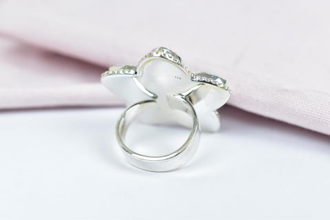 Handmade Aurora Opal & Sterling Silver Adjustable Ring, Heart Statement Ring for Women