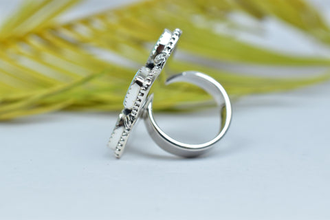 Handmade Sparkling Opal & Sterling Silver Adjustable Ring, Heart Statement Cluster Ring for Women