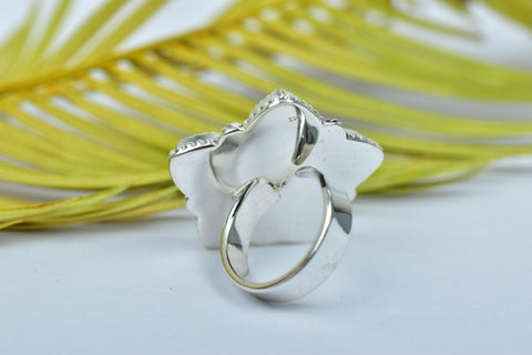 Handmade Sparkling Opal & Sterling Silver Adjustable Ring, Heart Statement Cluster Ring for Women