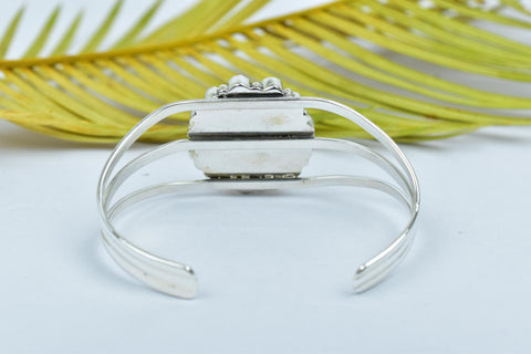 Handmade Black Shell & 925 Sterling Silver Adjustable Cuff, Aurora Opal Bangle, Size 6 Inch