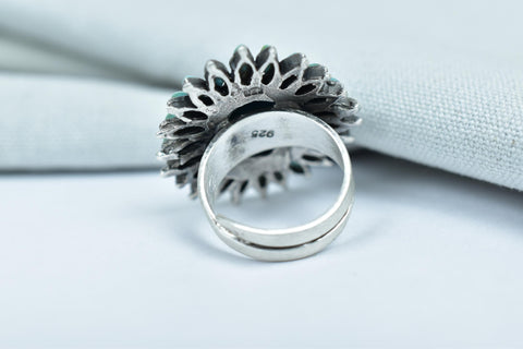 Handmade Turquoise Cluster Ring in 925 Sterling Silver, Gemstone Adjustable Statement Ring for Women
