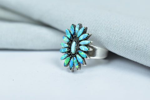 Handmade Aurora Opal & Sterling Silver Adjustable Ring, Statement Cluster Ring for Women