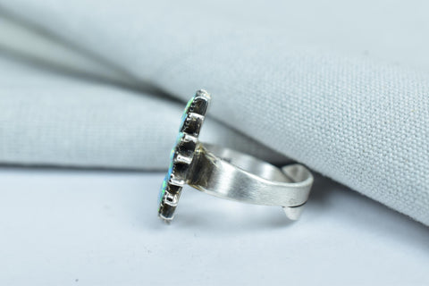 Handmade Aurora Opal & Sterling Silver Adjustable Ring, Statement Cluster Ring for Women