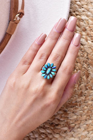 Handmade Aurora Opal & Sterling Silver Adjustable Ring, Statement Cluster Ring for Women