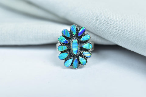 Handmade Aurora Opal & Sterling Silver Adjustable Ring, Statement Cluster Ring for Women
