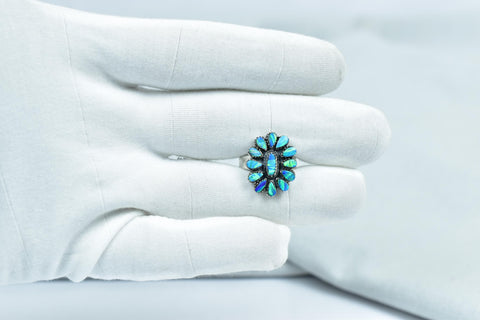 Handmade Aurora Opal & Sterling Silver Adjustable Ring, Statement Cluster Ring for Women