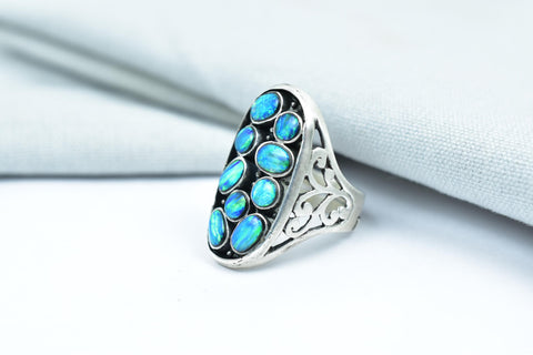 Handmade Aurora Opal & Sterling Silver Adjustable Ring, Statement Ring for Women