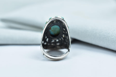 Handmade Turquoise & Sterling Silver Adjustable Ring, Statement Cluster Ring for Women